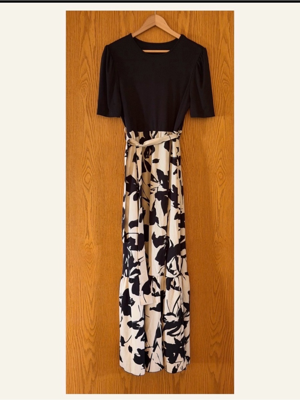 SHEIN Black & Cream Floral Wide-Leg Jumpsuit with Belt